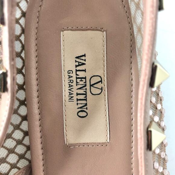Valentino Rockstud Crystals Mesh Rose Cannelle Calfskin Ballerina Flats 40 - Picture 9 of 12